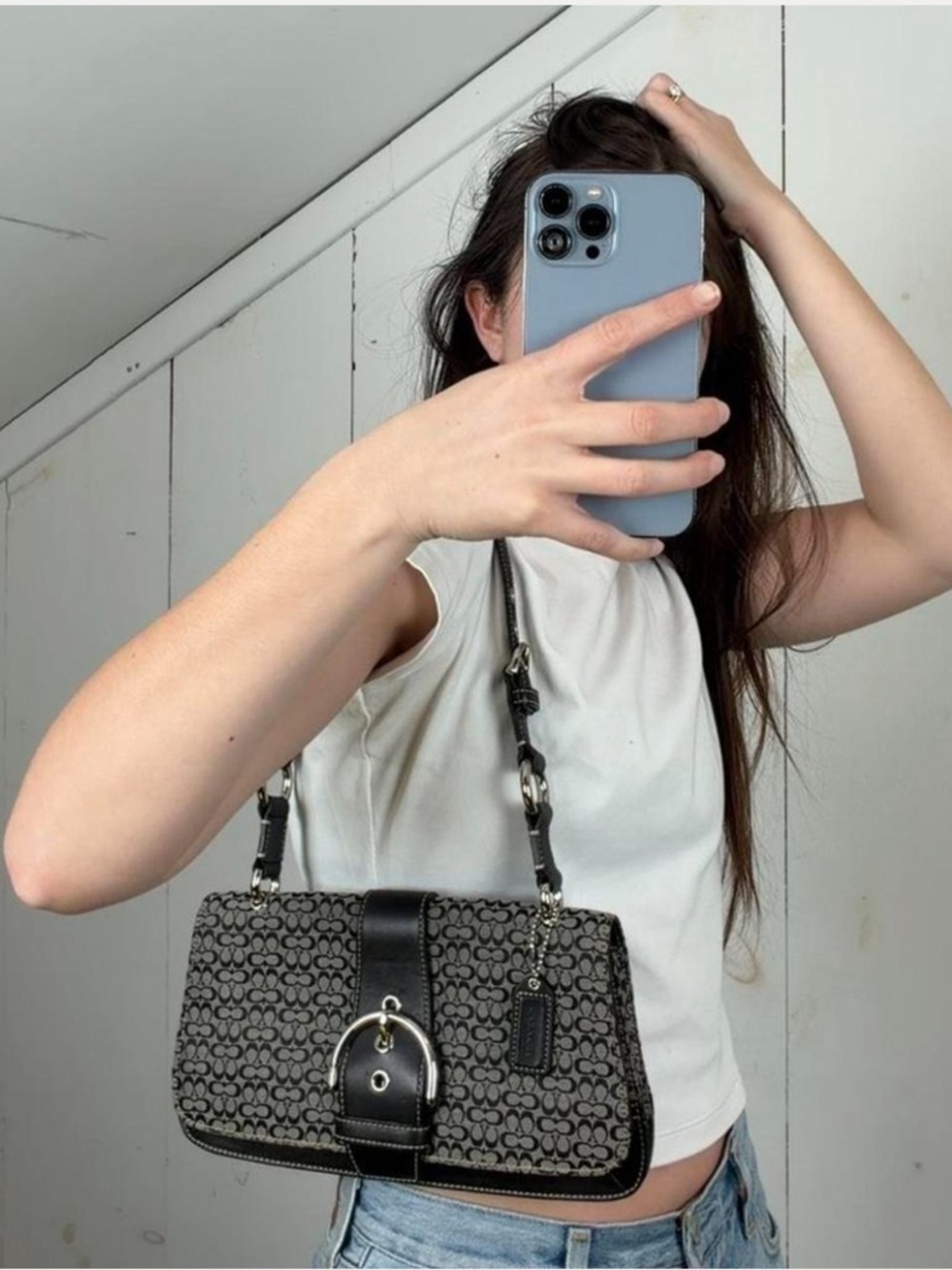 VTG Y2K Coach 7075 Kelly SoHo Signature Satchel Shoulder Bag Buckle Flap Closure